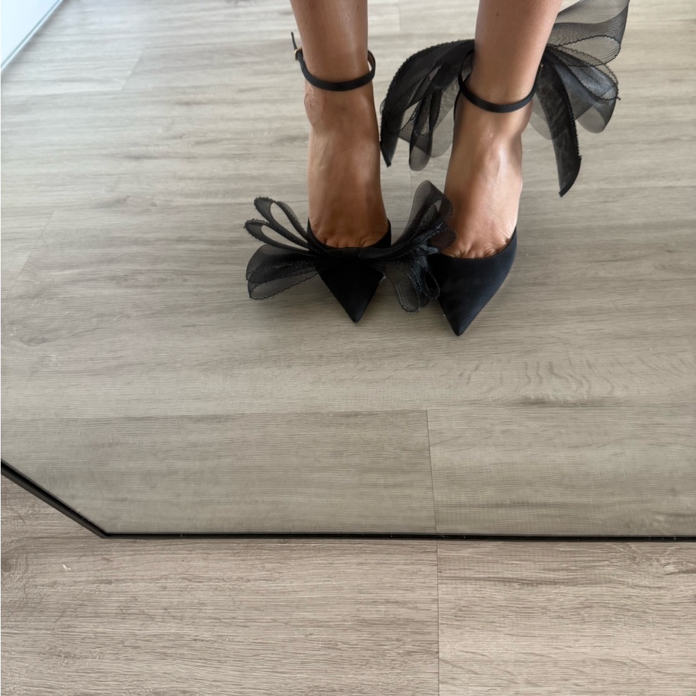 Jimmy Choo Black Mesh Bow Heels